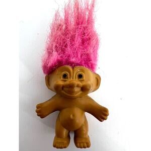 Vintage Miniature Lucky Troll Doll with Pink Hair